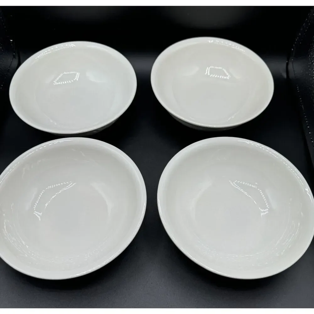 4 Pfaltzgraff FILIGREE Ceramic White 6” Cereal Soup Salad Bowls EUC -A94